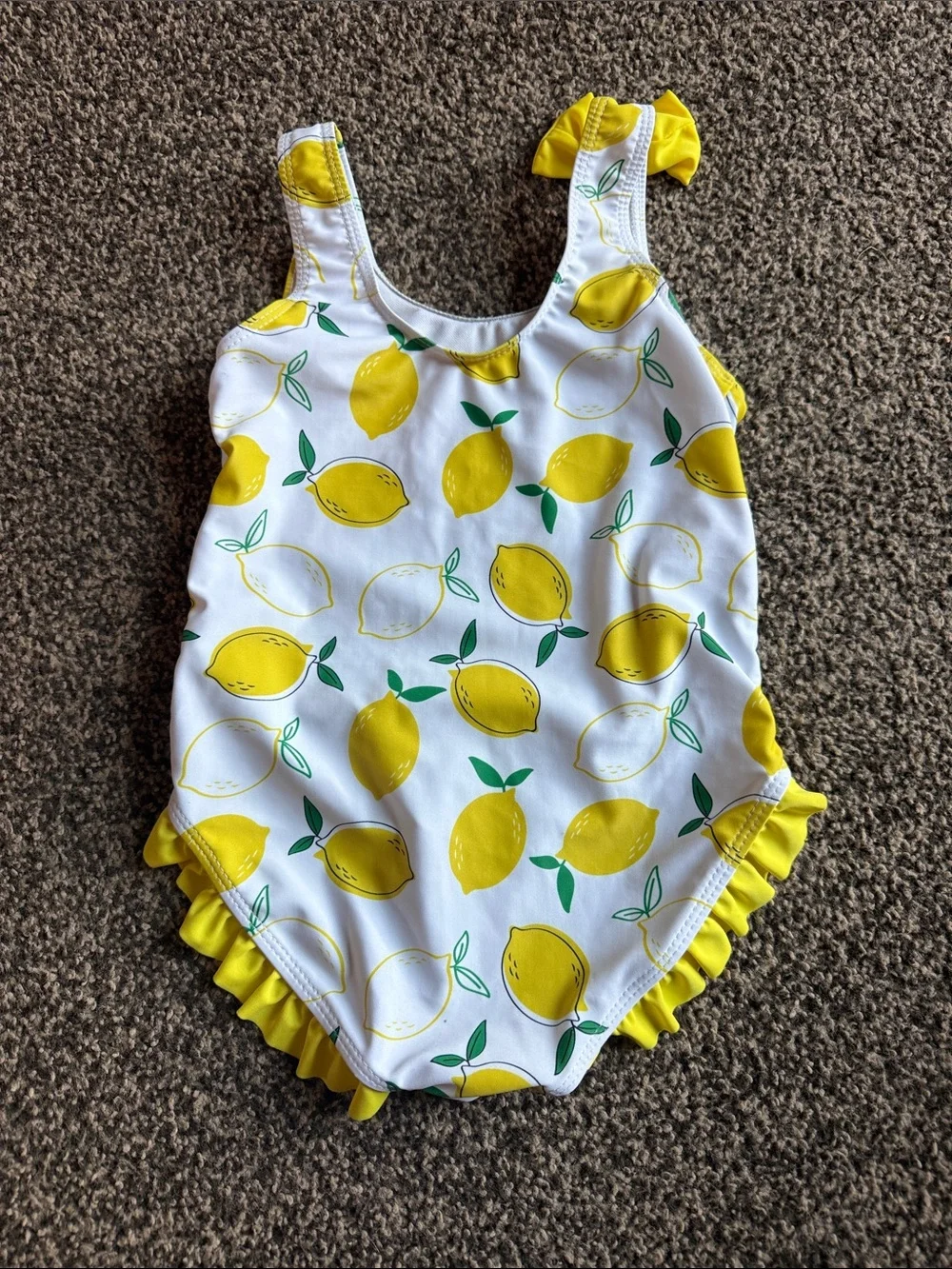 SHEIN Yellow & White Lemon Print One-Piece Swimsuit with Ruffle